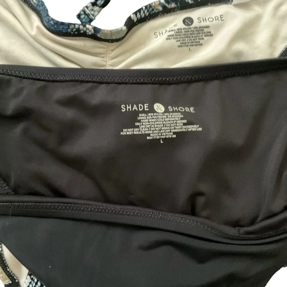 Shade&Shore Swimwear Black Blue Bikini Bottom Tie Cheeky High Leg Lot of 2 SZ Lg